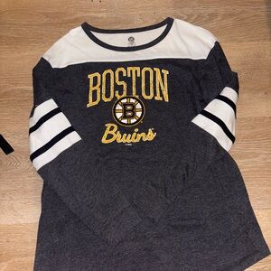 NHL Boston Bruins Long Sleeve Tee in Gray, White & Yellow